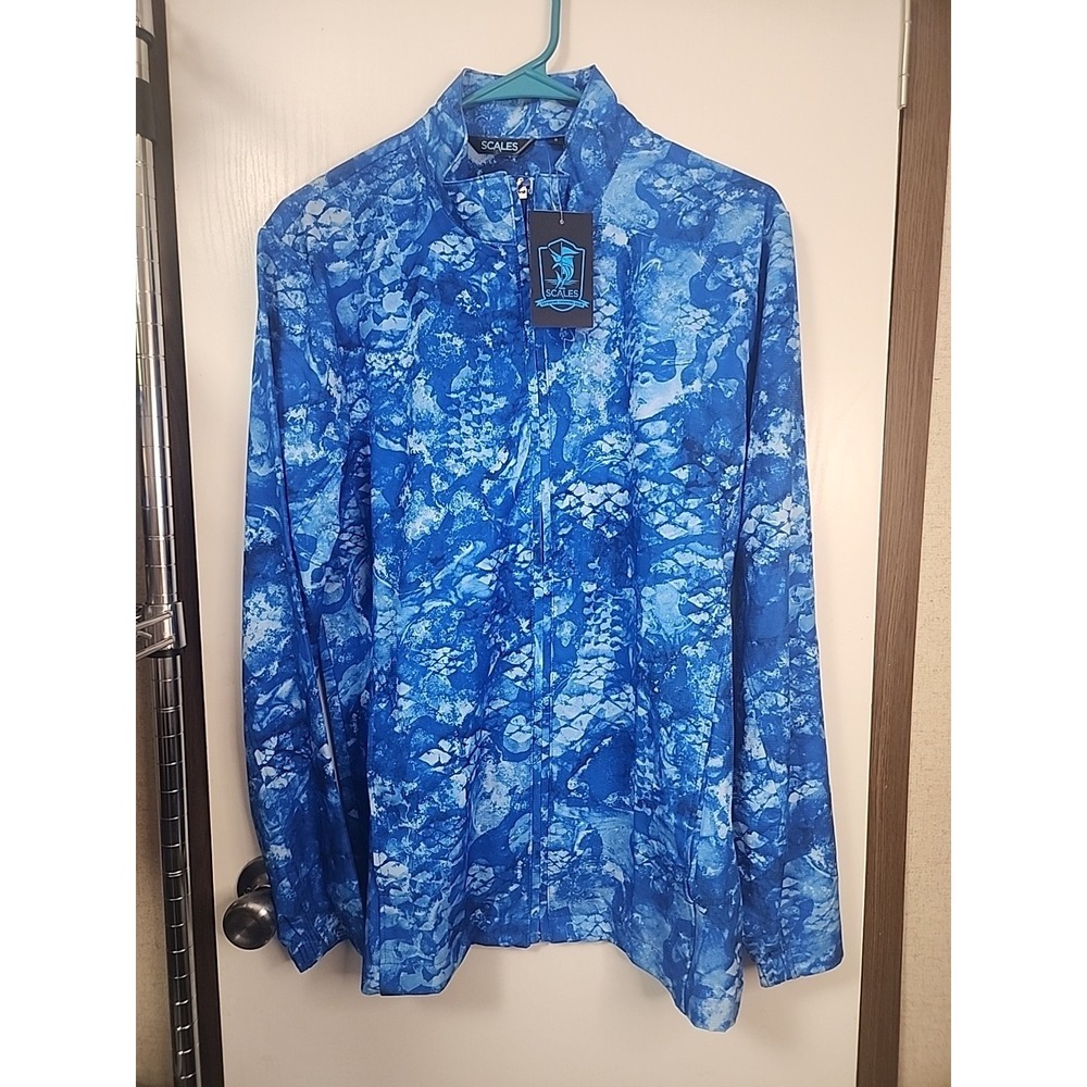 Scales Mens 1/4 Zip Size S Blue Long Sleeve Royal Camo Fish Hunt NWT $110